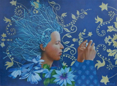 Dessin intitulée "La Dame au Visioflo…" par Sylvie Talon, Œuvre d'art originale, Crayon