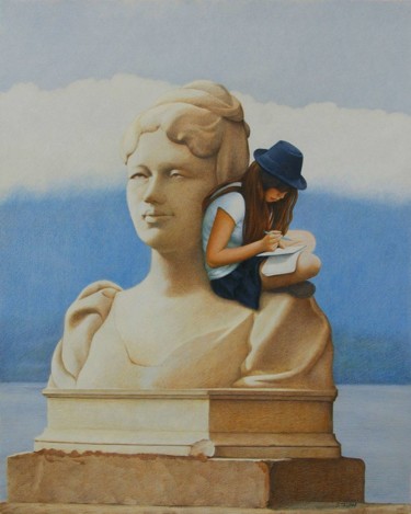 Rysunek zatytułowany „La pause” autorstwa Sylvie Talon, Oryginalna praca, Ołówek