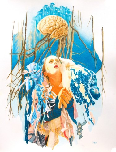 Rysunek zatytułowany „Mon cerveau lent” autorstwa Sylvie Talon, Oryginalna praca, Ołówek