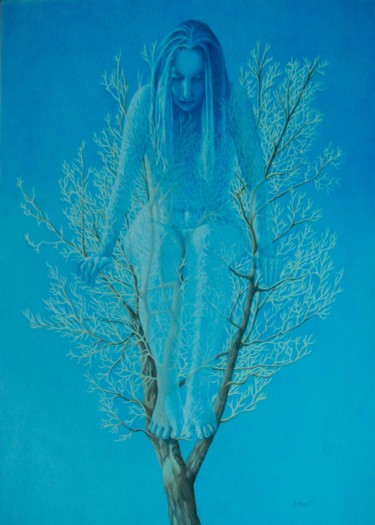 Dessin intitulée "Dans le saule" par Sylvie Talon, Œuvre d'art originale, Crayon