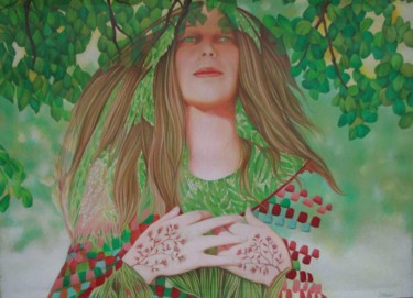 Dessin intitulée "Vert tige" par Sylvie Talon, Œuvre d'art originale, Crayon