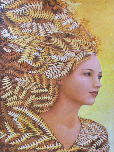 Dessin intitulée "Forêt d'or" par Sylvie Talon, Œuvre d'art originale, Crayon