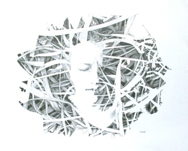Dibujo titulada "Pensées brouillées" por Sylvie Talon, Obra de arte original, Grafito