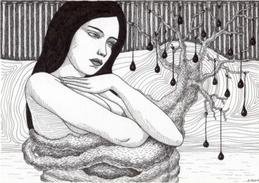 Drawing titled "Des clous" by Sylvie Talon, Original Artwork, Ink