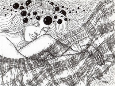 Drawing titled "Les satellites" by Sylvie Talon, Original Artwork, Ink