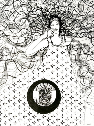 Dessin intitulée "Nodale" par Sylvie Talon, Œuvre d'art originale, Encre