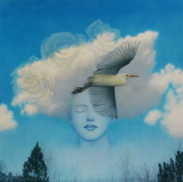 Desenho intitulada "Embellie bleue" por Sylvie Talon, Obras de arte originais, Lápis