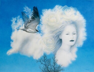 Рисунок под названием "Blanc nuage" - Sylvie Talon, Подлинное произведение искусства, Карандаш