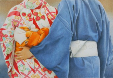 Dessin intitulée "Duo kimonos" par Sylvie Talon, Œuvre d'art originale, Crayon