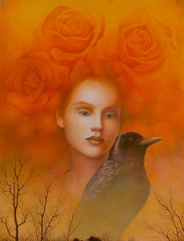 Dessin intitulée "Rêve mandarine" par Sylvie Talon, Œuvre d'art originale, Crayon
