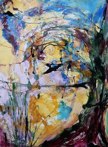 Painting titled ""Parmi les arbres"…" by Sylvie Touzery, Original Artwork, Acrylic