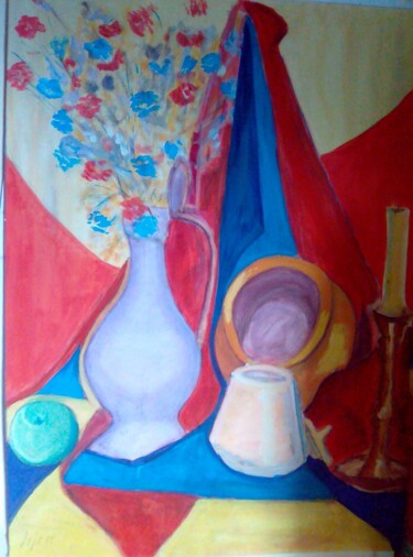 Peinture intitulée "les pots" par Sylvie Trapier (Luc LUFA), Œuvre d'art originale, Huile