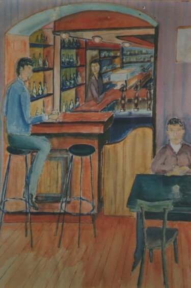 Painting titled "Bar" by Sylvie Trapier (Luc LUFA), Original Artwork, Watercolor