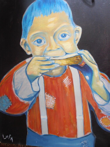 Painting titled "l'enfant - (25p)" by Sylvie Trapier (Luc LUFA), Original Artwork, Oil