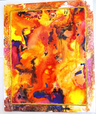 Painting titled "bouillonnement fusi…" by Sylvie Trouiller, Original Artwork, Ink Mounted on Wood Stretcher frame