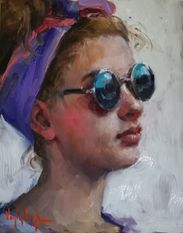 Painting titled "Sunny" by Sylvie Vanlerberghe, Original Artwork, Oil Mounted on Wood Panel