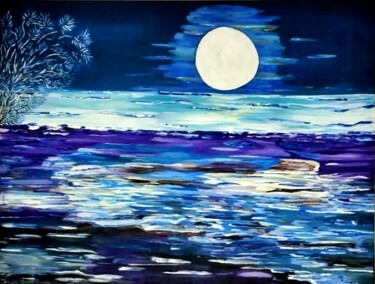 Painting titled "Lune Claire" by Sylvie Vaudon, Original Artwork, Acrylic Mounted on Wood Stretcher frame