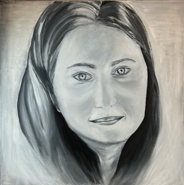 Painting titled "Portrait noir et Bl…" by Sylvie Vedel, Original Artwork, Oil Mounted on Wood Stretcher frame