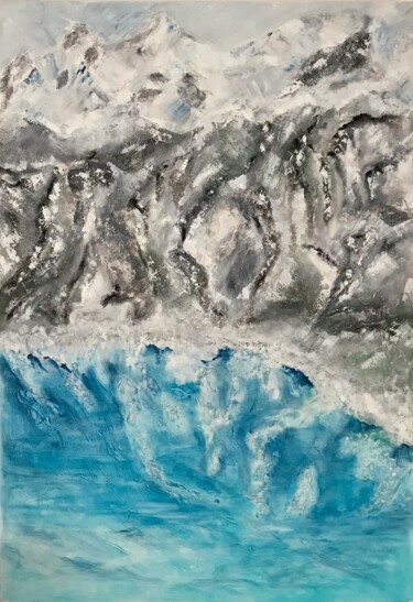 Painting titled "Glacier Perou n°1" by Sylvie Vedel, Original Artwork, Oil Mounted on Wood Stretcher frame