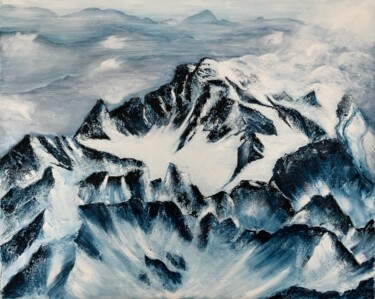 Painting titled "Alpes" by Sylvie Vedel, Original Artwork, Oil Mounted on Wood Stretcher frame