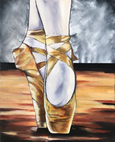 Schilderij getiteld "Ballet" door Sylvie Vedel, Origineel Kunstwerk, Olie Gemonteerd op Frame voor houten brancard