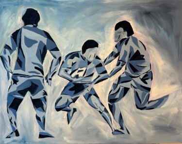 Painting titled "Match de Rugby" by Sylvie Vedel, Original Artwork, Oil