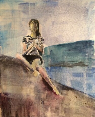 Peinture intitulée "Jeune fille sur la…" par Sylvie Vedel, Œuvre d'art originale, Acrylique