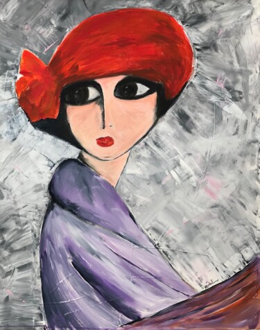Schilderij getiteld "Femme au Chapeau in…" door Sylvie Vedel, Origineel Kunstwerk, Acryl