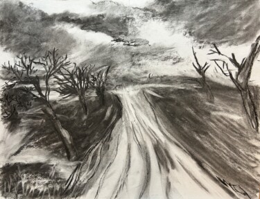 Drawing titled "Mauvais Temps" by Sylvie Vedel, Original Artwork, Charcoal