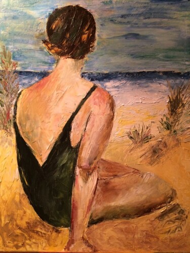 Peinture intitulée "Femme sur la plage" par Sylvie Vedel, Œuvre d'art originale, Huile Monté sur Châssis en bois