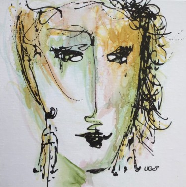 Painting titled "Sibylla" by Lili Ks, Original Artwork, Ink Mounted on Cardboard