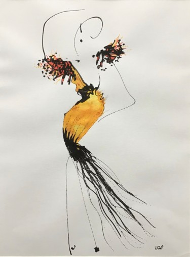 Drawing titled "Sunny girl" by Lili Ks, Original Artwork, Ink