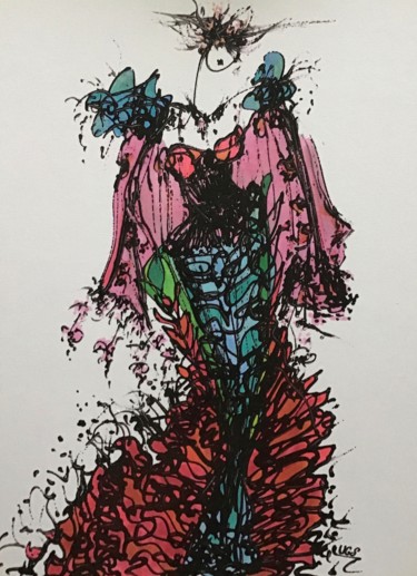 Drawing titled "Flora" by Lili Ks, Original Artwork, Ink Mounted on Cardboard