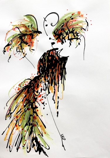 Drawing titled "Oiseau de paradis" by Lili Ks, Original Artwork, Ink