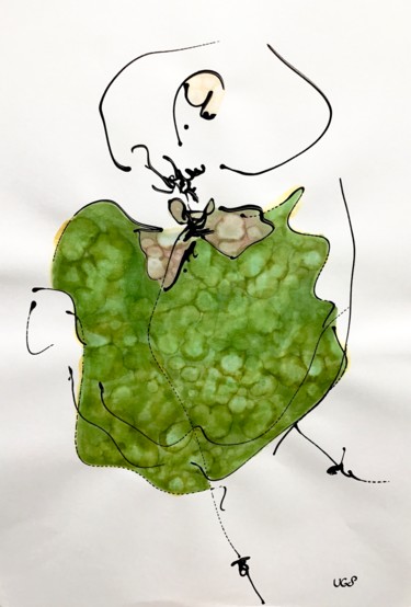 Drawing titled "Green ballet" by Lili Ks, Original Artwork, Ink