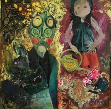 Картина под названием "L’arrosoir" - Lili Ks, Подлинное произведение искусства, Акрил Установлен на Деревянная рама для носи…