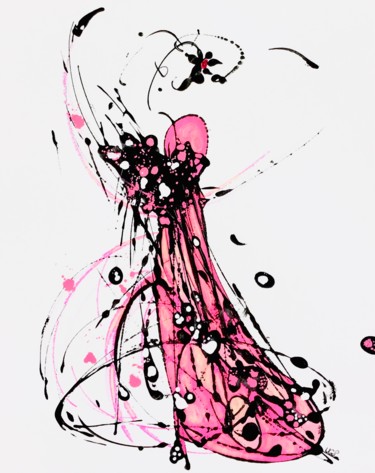 Drawing titled "Pink" by Lili Ks, Original Artwork, Ink