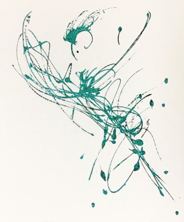 Drawing titled "Danseuse turquoise" by Lili Ks, Original Artwork, Ink Mounted on Cardboard