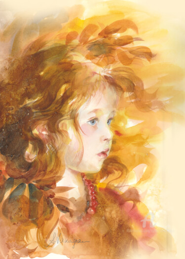 Peinture intitulée "Fille rousse profil" par Sylvie Vernageau, Œuvre d'art originale, Aquarelle