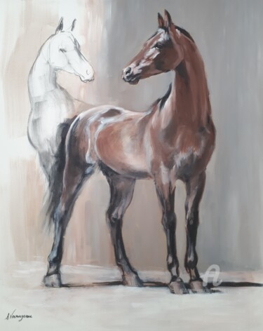 Painting titled "Cheval Atal teke" by Sylvie Vernageau, Original Artwork, Acrylic