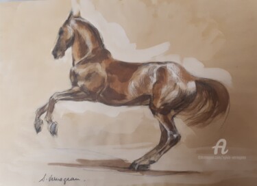 Peinture intitulée "Étude cheval alezan" par Sylvie Vernageau, Œuvre d'art originale, Aquarelle Monté sur Verre