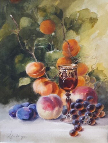 Painting titled ""Verre doré"" by Sylvie Vernageau, Original Artwork, Watercolor