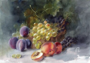 Pintura titulada "Petits raisins" por Sylvie Vernageau, Obra de arte original, Acuarela
