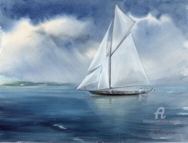 Painting titled "Pen Duick sur mer c…" by Sylvie Vernageau, Original Artwork, Watercolor
