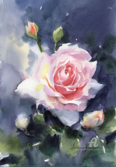 Peinture intitulée "Rose 7" par Sylvie Vernageau, Œuvre d'art originale, Aquarelle