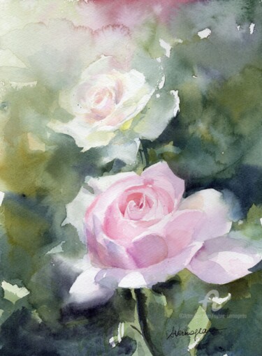 Peinture intitulée "Rose 8" par Sylvie Vernageau, Œuvre d'art originale, Aquarelle