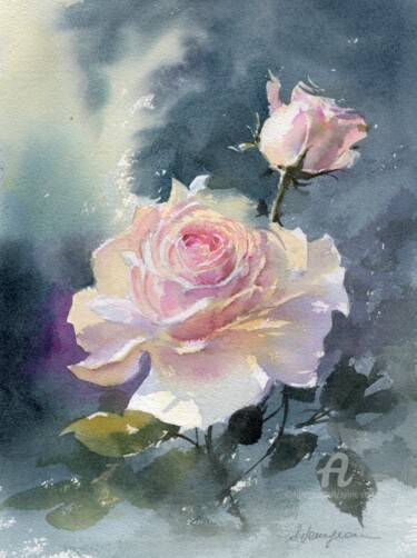 Peinture intitulée "Rose 3" par Sylvie Vernageau, Œuvre d'art originale, Aquarelle