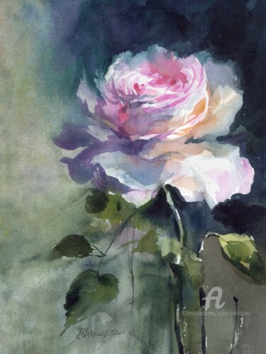 Pittura intitolato "Rose 6" da Sylvie Vernageau, Opera d'arte originale, Acquarello