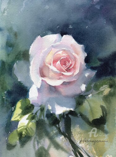 Peinture intitulée "Rose 1" par Sylvie Vernageau, Œuvre d'art originale, Aquarelle