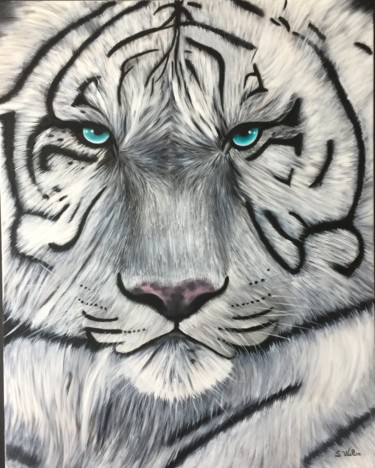 Peinture intitulée "Le Tigre Blanc" par Sylvie Walter, Œuvre d'art originale, Huile